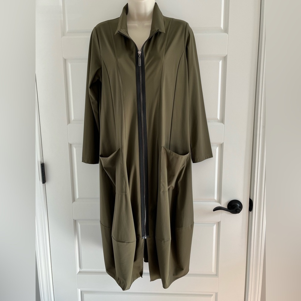 Debra Zipper Midi Dress Duster Longline Tulip Coccoon Hemline by Jason USA Sz S